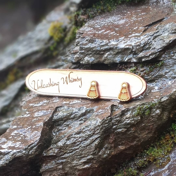 Wooden Badminton Earrings ~ Wooden Birdie Earrings - Picture 3 of 3